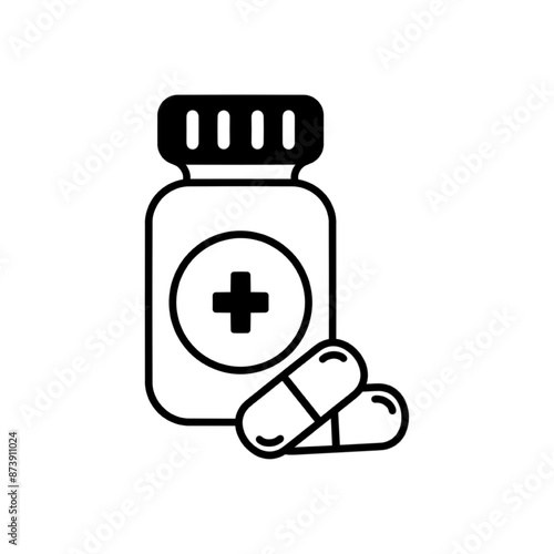 Medication and pill editable stroke outline icon isolated on white background vector illustration.
