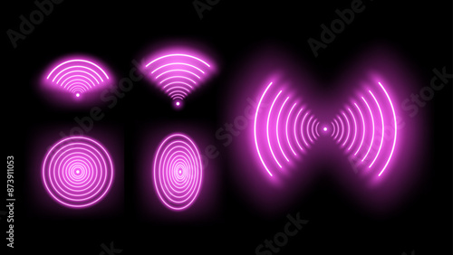 Glowing Purple Light Wifi, Wireless, Sensor and Radar Concept. 3D Wireless Networking with Violet Wave Effect. Vector.
