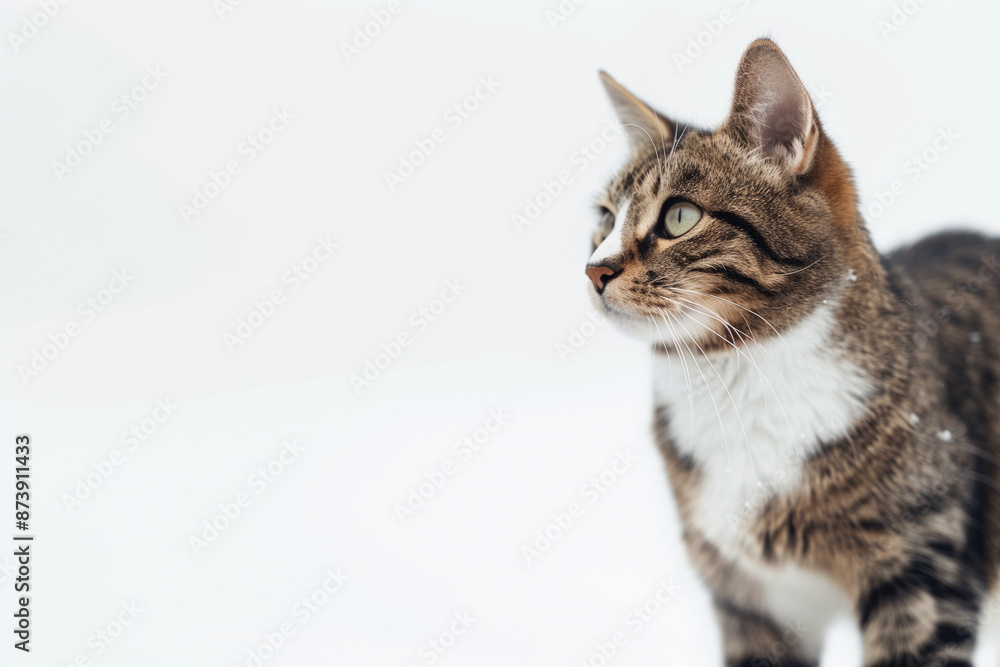 Obraz premium Cat Posing on White Background with Blank Space