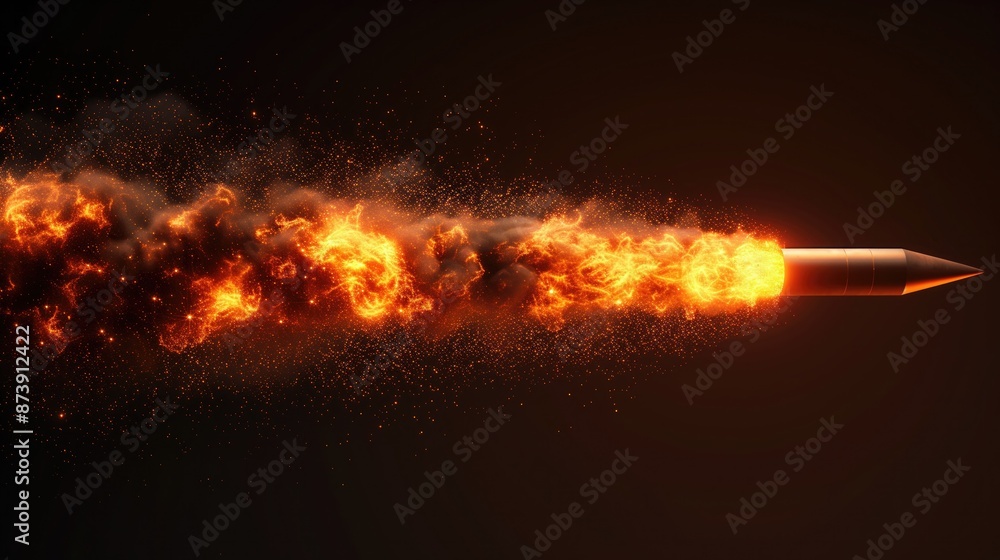 A missile with fire trail isolated on transparent background A missile with fire trail isolated on transparent background