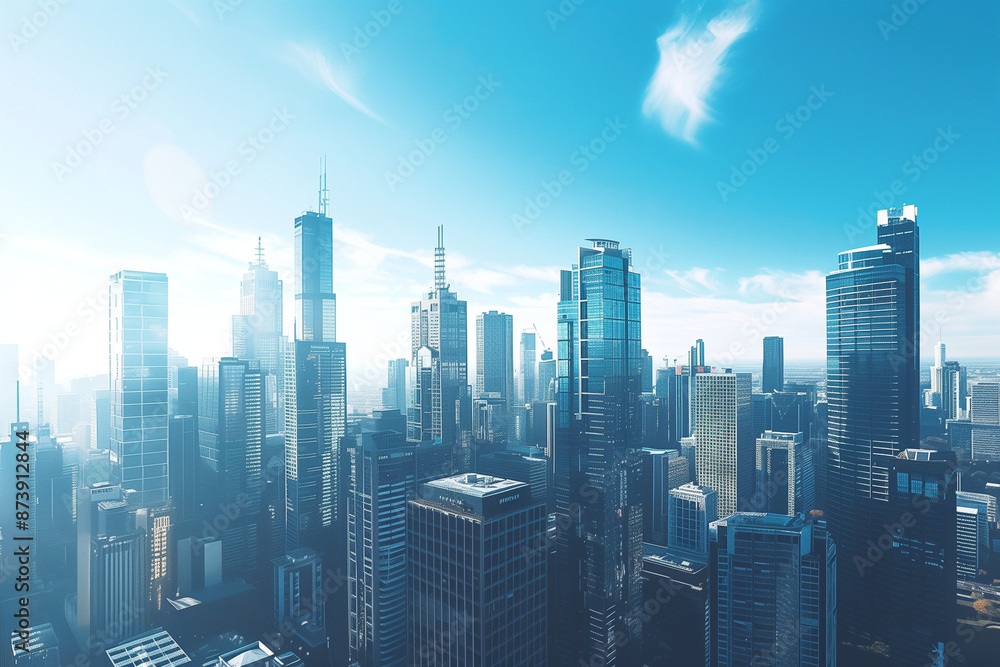 Obraz premium Financial District Skyscrapers Viewed from Above with Clear Blue Skies