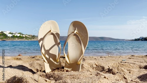 flip flops on the beach- vacation,relax, summer concept photo