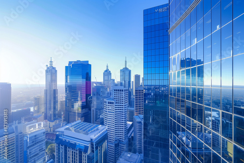 Skyline of Urban Financial District Under Blue Skies