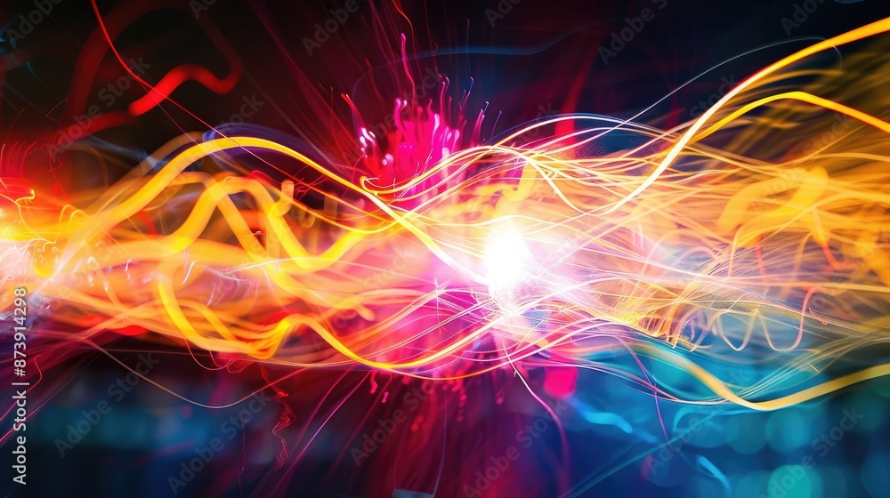 Obraz premium Cascading Electrons through Vibrant Electromagnetic Field Abstract Scientific Composition