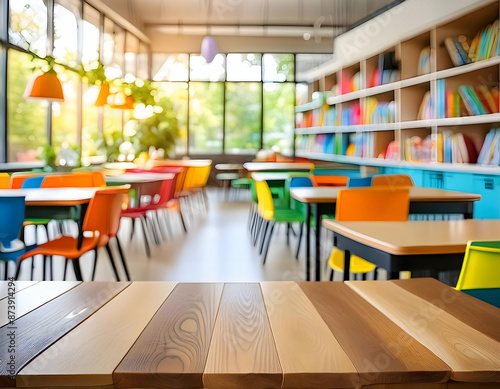 interior.a blurred background of a kindergarten room, highlighting the playful design elements and the friendly, nurturing environment © Asad