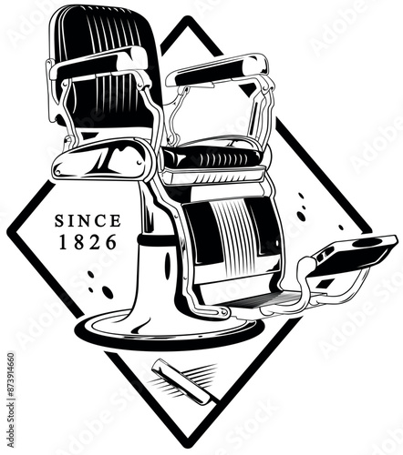 illustration of leather barber chair in old style.