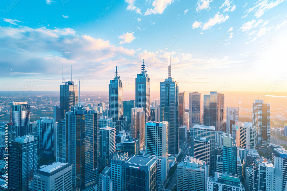Skyline of Urban Financial District Under Blue Skies Skyline of Urban Financial District Under Blue Skies
