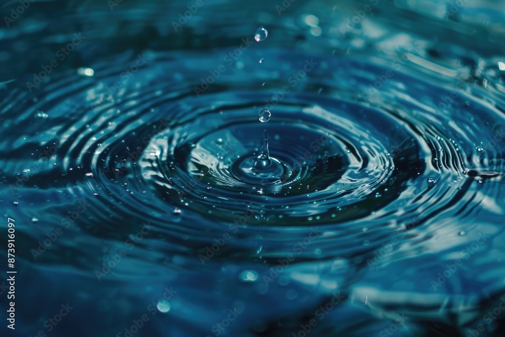 Water Drops. Blue Liquid Dripped in Abstract Circles Creating Rippling Waves Water Drops. Blue Liquid Dripped in Abstract Circles Creating Rippling Waves