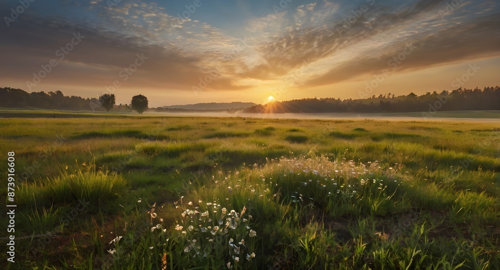 Obraz premium sunset in the meadow field 
