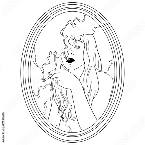 woman smoking looking into the mirror