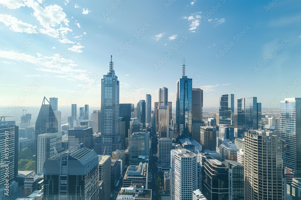 Drone View of City Office Buildings Beneath Blue Skies and White Clouds Drone View of City Office Buildings Beneath Blue Skies and White Clouds