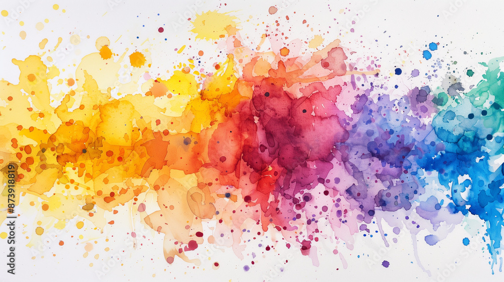 Obraz premium A palette of watercolor paints with splashes of intense colors that combine into a harmonious whole. A visual symphony of colors that arouses emotions and encourages the creation of works of art.