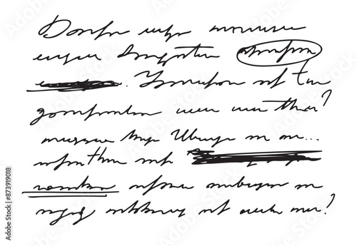 Unreadable handwritten text. Sweeping handwriting words. Poetic Abstract lettering work written pen.