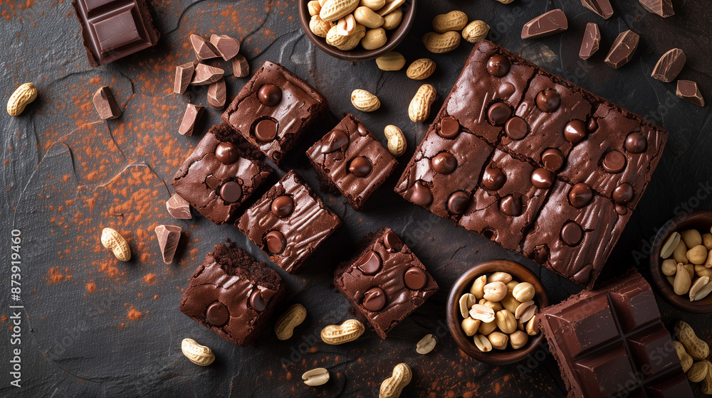 Seen from above, chocolate brownies with nuts look like the perfect combination of sweet and crunchy. Seen from above, chocolate brownies with nuts look like the perfect combination of sweet and crunchy.