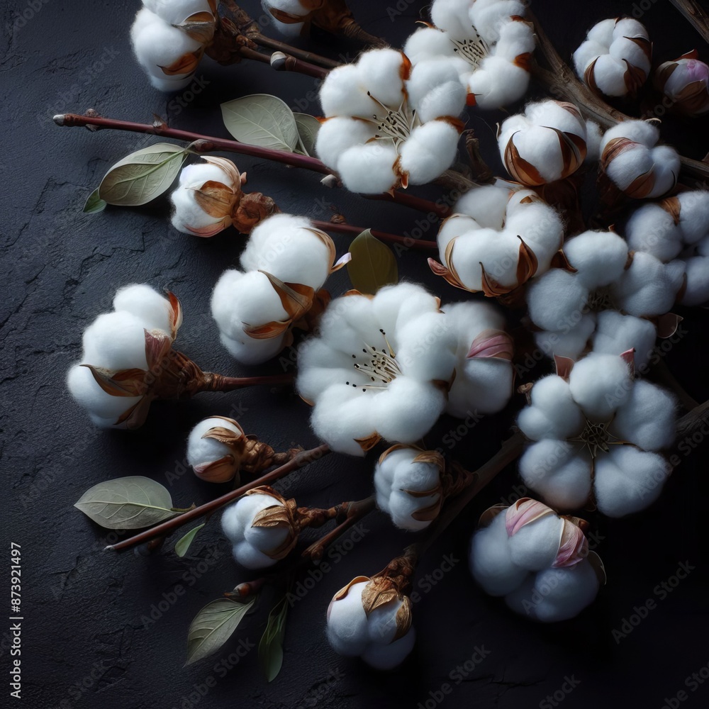 Fototapeta premium Delicate white flowers in a close-up macro shot their petals contrasting against a dark background
