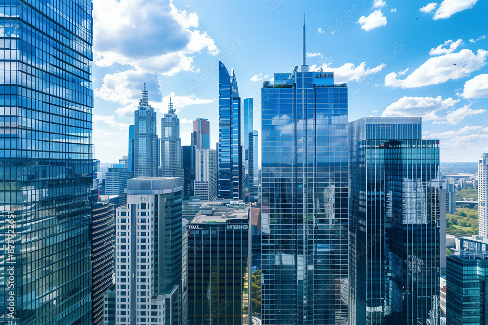 Fototapeta premium High-Rise Office Buildings in the Financial District with Blue Sky