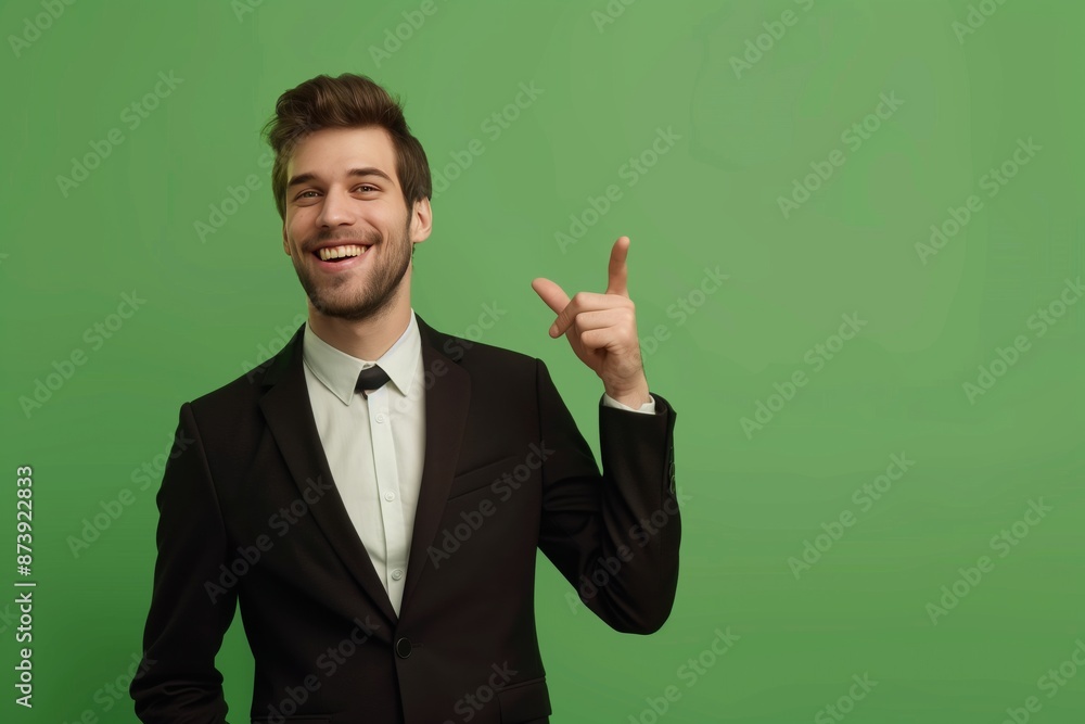 Young man wearing casual clothes smiling showing something Young man wearing casual clothes smiling showing something