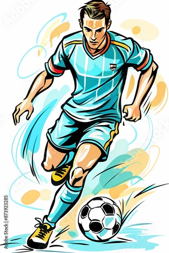 Dynamic Soccer Player in Action, ideal for sports magazines, promotional materials for soccer clubs, fitness blogs, or posters about sports training and athleticism. © BERMED