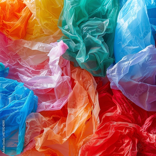 Colorful plastic bags in a crumpled pile.