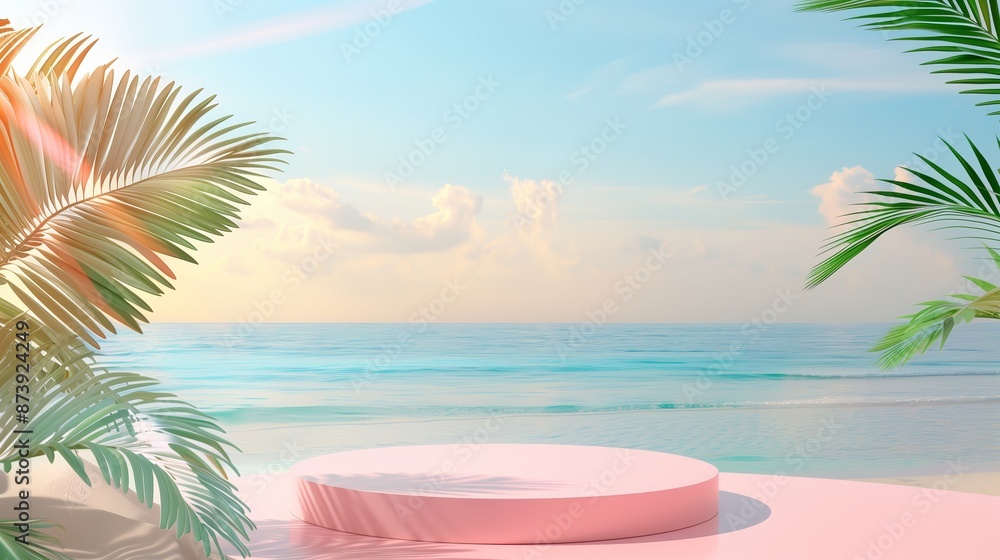 Fototapeta premium minimal Summer background with empty podium or pedestal