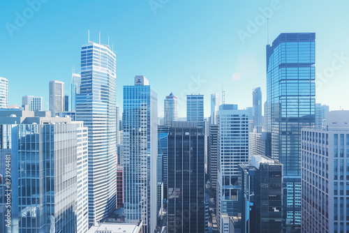 High-Rise Office Buildings in the Financial District with Blue Sky