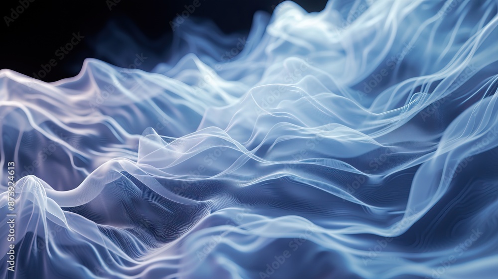 Obraz premium Abstract digital waves with a flowing, ethereal appearance in shades of blue and white.