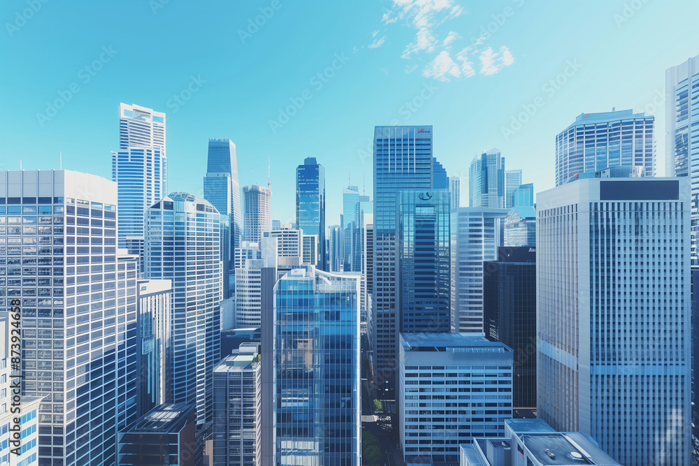 Obraz premium High-Rise Office Buildings in the Financial District with Blue Sky