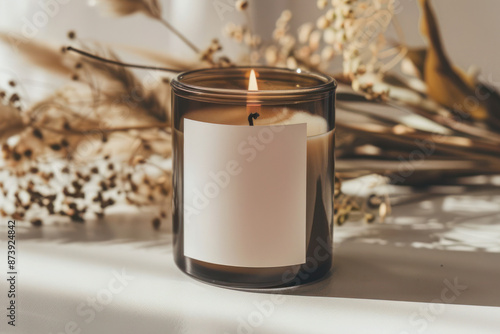 Brown Candle With Blank Label Mockup
