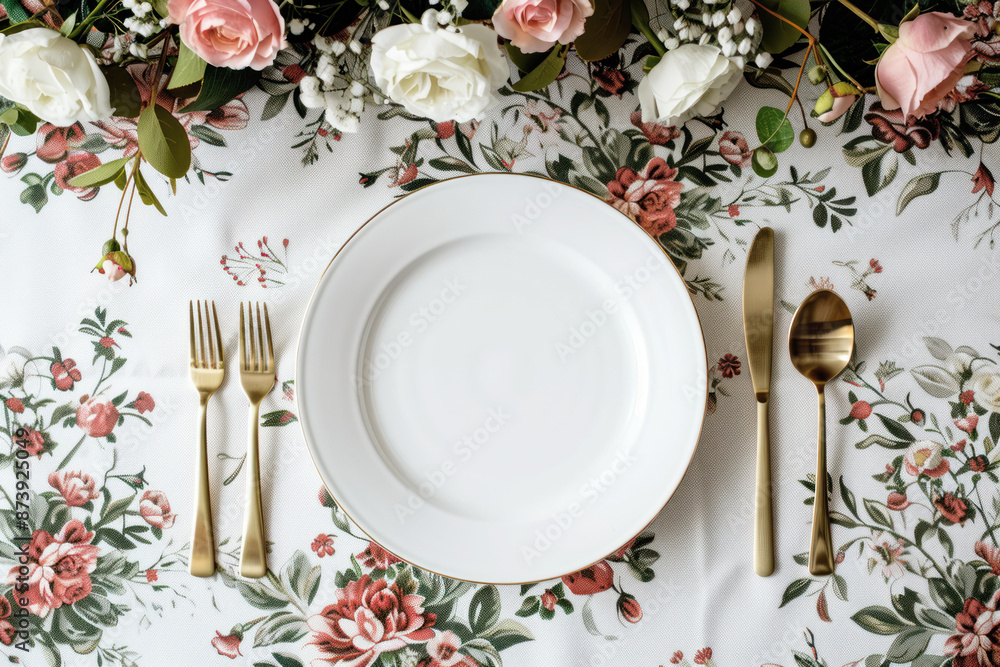 Floral Table Setting With Gold Flatware Floral Table Setting With Gold Flatware