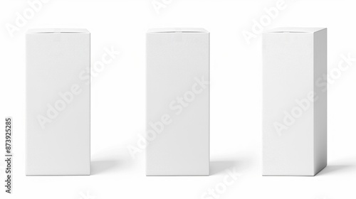 White Box. Tall Cardboard Box Packaging Template Isolated on White Background with Clipping Path