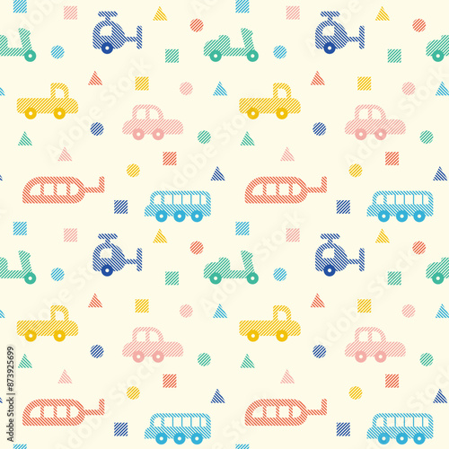 Seamless pattern small cars traffic , flat style. Cute print, fabric, wallpaper. Vector cartoon illustration
