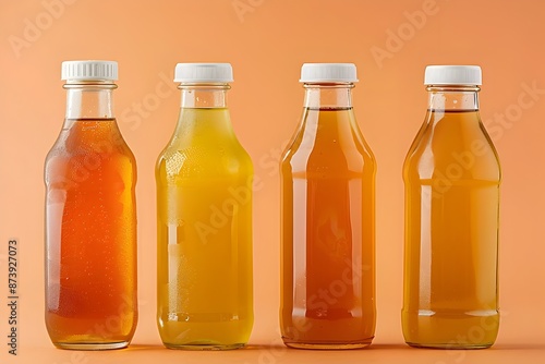 Vibrant Collection of Natural Apple Juice Bottles Showcased Against Clean Background
