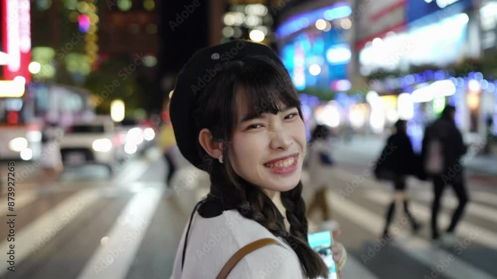 Young and cute Taiwanese woman in her 20s wearing black and white clothes, standing and waiting for something while enjoying a winter night amidst beautiful illuminations in a high-end shopping mall Young and cute Taiwanese woman in her 20s wearing black and white clothes, standing and waiting for something while enjoying a winter night amidst beautiful illuminations in a high-end shopping mall