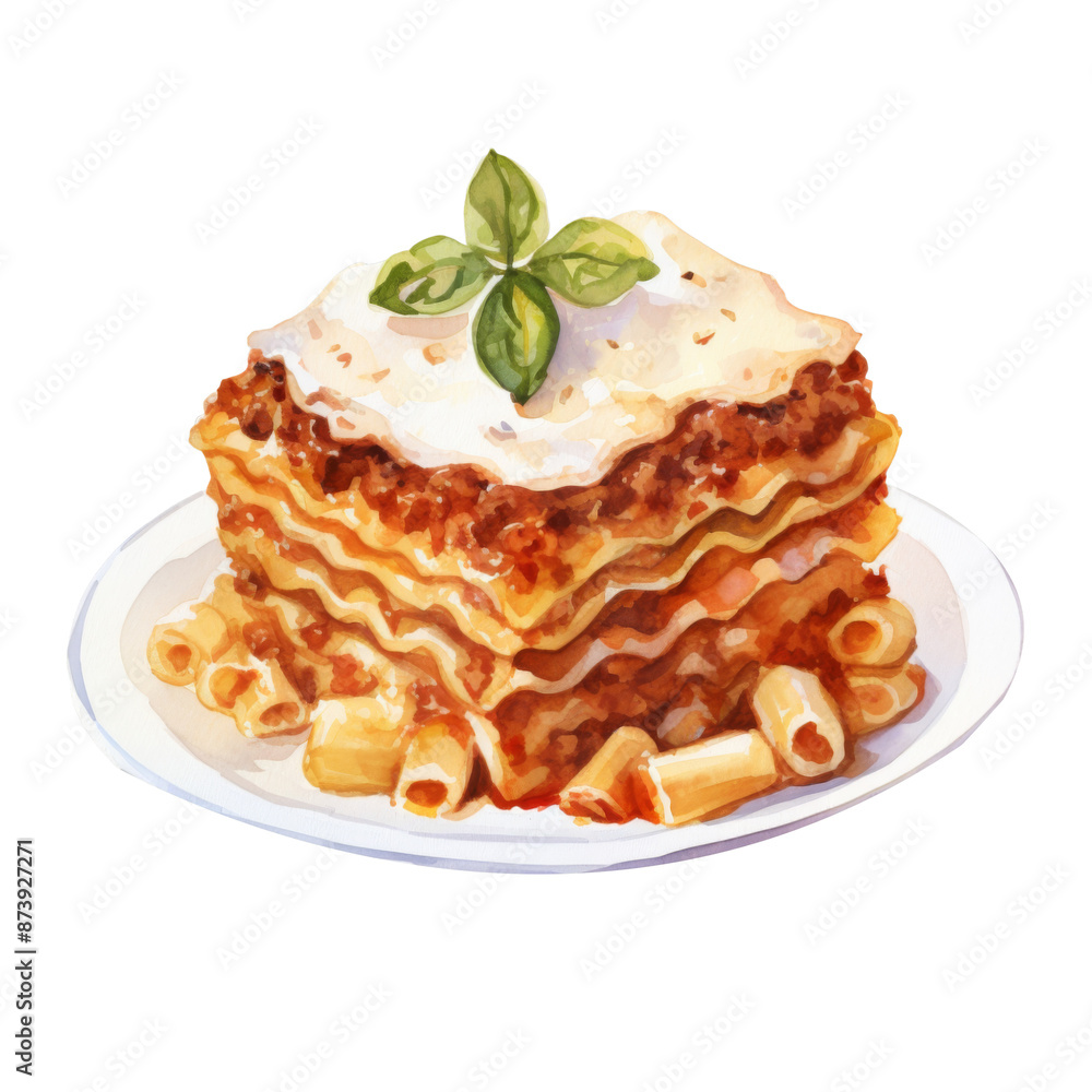 Illustration of Pastitsio, a Greek Food in a White Background. Illustration of Pastitsio, a Greek Food in a White Background.