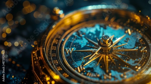 Wallpaper Mural vintage compass close up, golden details, glowing elements, cinematic light, bokeh effect, background Torontodigital.ca
