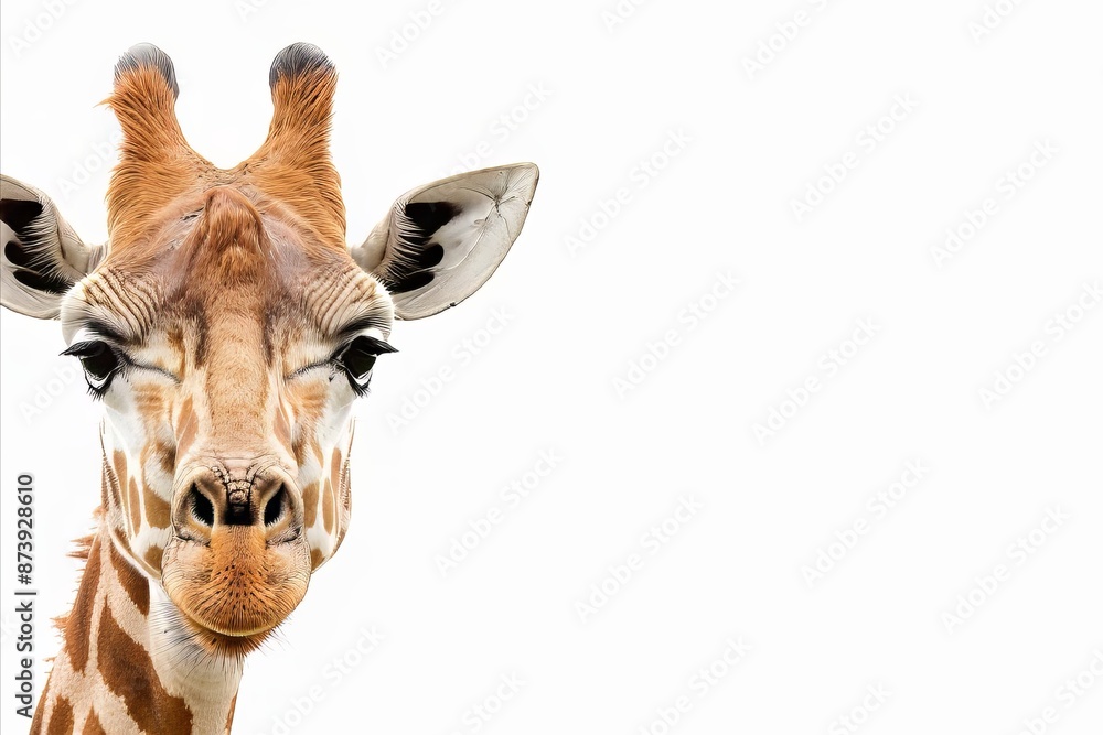 Obraz premium Close-up portrait of a giraffe with a curious expression on its face