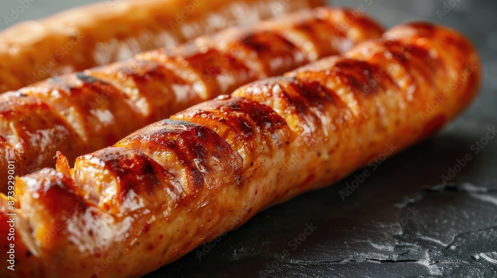 Tasty sausages on a gray surface Tasty sausages on a gray surface