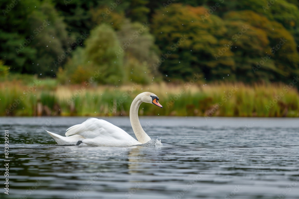 Swan gracefully gliding across a tranquil lake Swan gracefully gliding across a tranquil lake