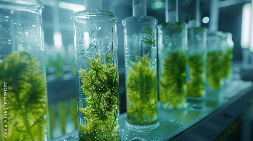 Science and technology research focused on green alga biofuel in a laboratory, emphasizing biotechnology industry practices. This includes experiments with alternative natural sources Science and technology research focused on green alga biofuel in a laboratory, emphasizing biotechnology industry practices. This includes experiments with alternative natural sources