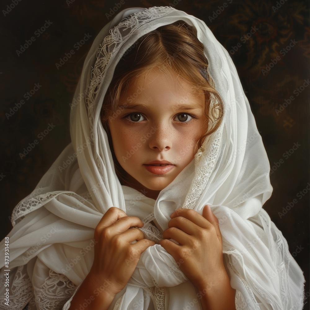young girl with a white scarf young girl with a white scarf