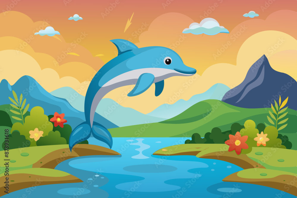 Obraz premium Dolphin jumping in the river vector illustration 
