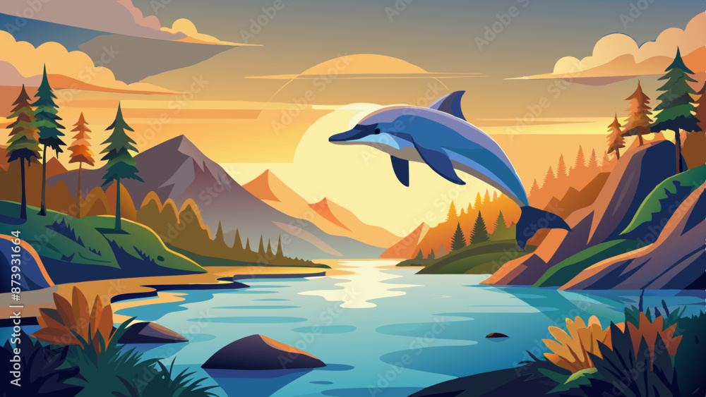 Dolphin jumping in the river vector illustration Dolphin jumping in the river vector illustration