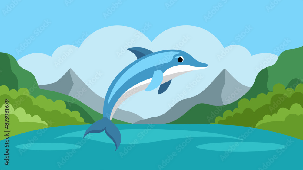 Fototapeta premium Dolphin jumping in the river vector illustration 