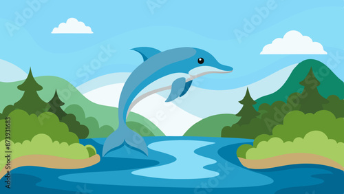Dolphin jumping in the river vector illustration 