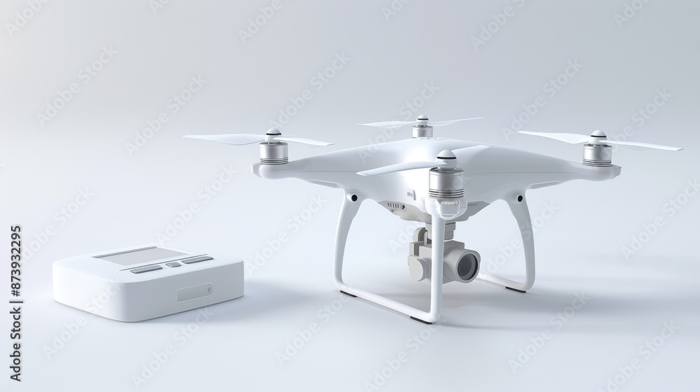 Drone 3D Isolated on White Background - Remote Helicopter in Digital Box Drone 3D Isolated on White Background - Remote Helicopter in Digital Box