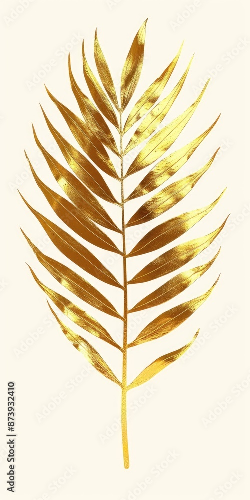 Gold Palm Leaf. Areca Palm Leaf Coated in Gold on Neutral Background Gold Palm Leaf. Areca Palm Leaf Coated in Gold on Neutral Background