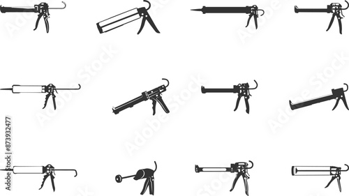 Caulk gun silhouette, Sealant caulking gun silhouette, Caulk gun svg, Caulking gun svg, Silicone caulk gun svg, Caulk gun empty svg, Sealant svg, Caulk gun vector set, Silicone caulk gun silhouette