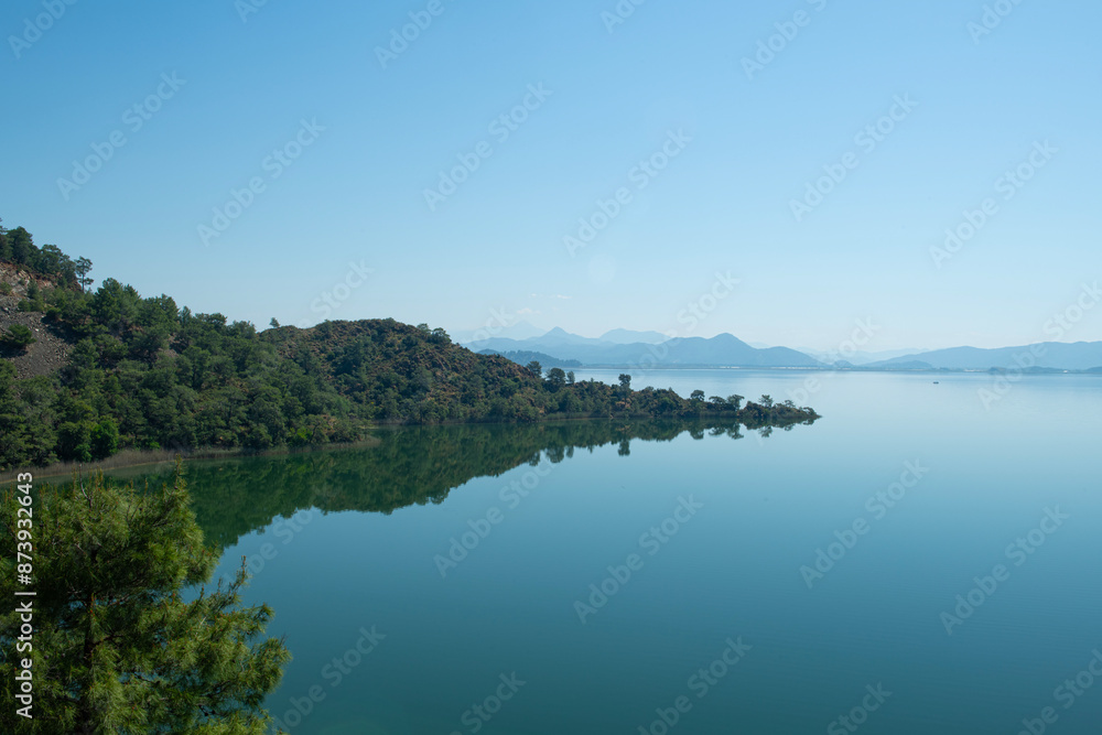 Bay views from green forests. View from the forest to the sea. Magnificent views from the forest to the sea. Magnificent bays of Muğla. Bay views from green forests. View from the forest to the sea. Magnificent views from the forest to the sea. Magnificent bays of Muğla.