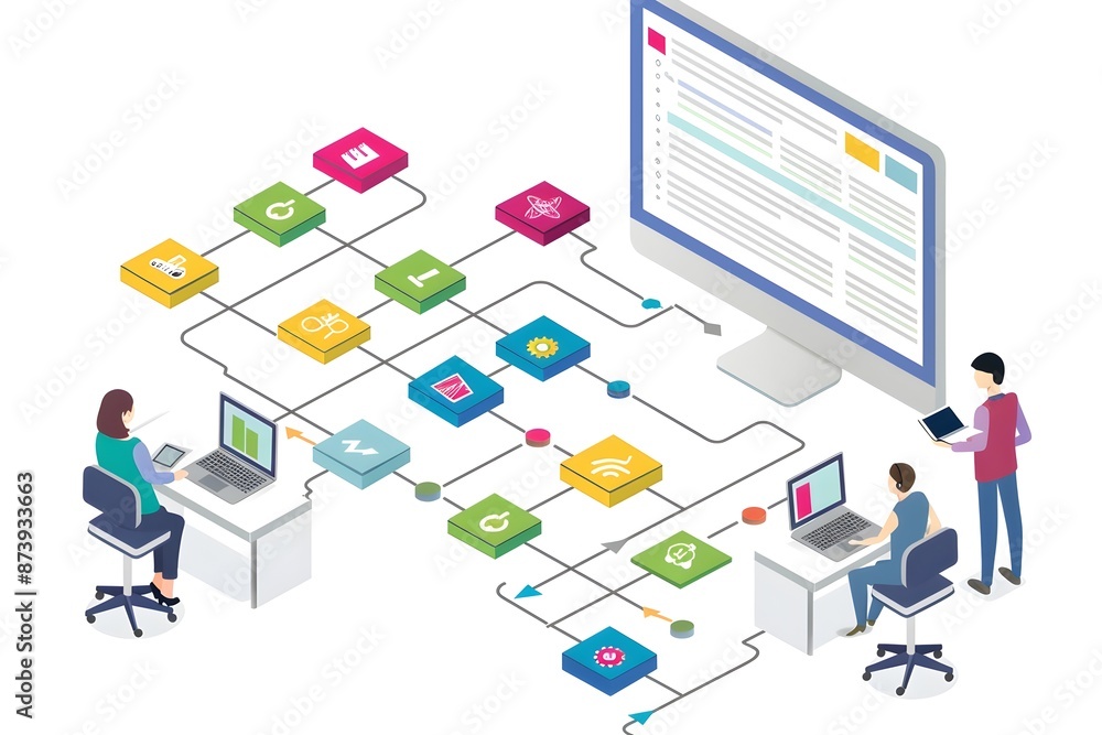 Fototapeta premium Business Workflow and Task Management Digital Visualization Concept