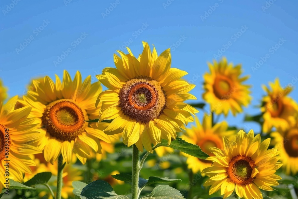 Sunny Day Sunflowers. Close-up of Beautiful Yellow Sunflowers under Blue Sky Sunny Day Sunflowers. Close-up of Beautiful Yellow Sunflowers under Blue Sky